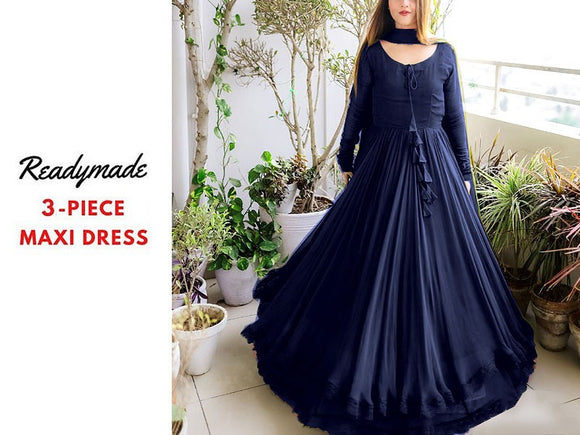 Readymade 3-Piece Chiffon Maxi Dress with Chiffon Dupatta (DZ16798)
