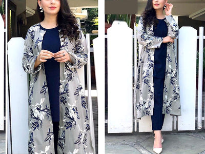 3-Piece Readymade Floral Print Gown Style Silk Dress (DZ16800)