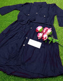 Readymade Linen Shirt for Girls - Navy Blue (DZ16802)