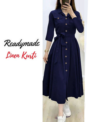 Readymade Linen Shirt for Girls - Navy Blue (DZ16802)