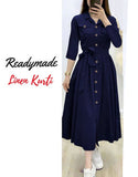 Readymade Linen Shirt for Girls - Navy Blue (DZ16802)