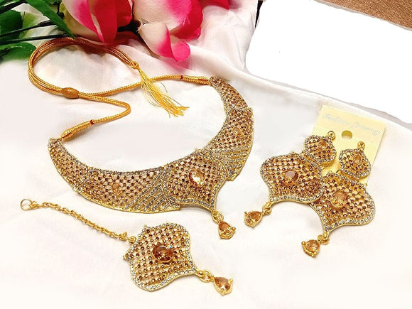 Elegant Party Wear Necklace Set with Earrings & Tikka (DZ16809)