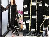 Heavy Embroidered Black Chiffon Wedding Dress with Inner (DZ16836)