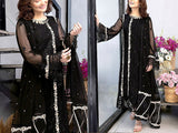 Heavy Embroidered Black Chiffon Wedding Dress with Inner (DZ16836)