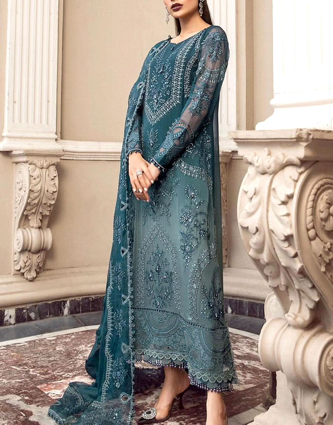 Luxury Handwork Heavy Embroidered Chiffon Wedding Dress (DZ16837) DressyZone.com Luxury Handwork Heavy Embroidered Chiffon Wedding Dress (DZ16837) DressyZone.com