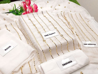 Heavy Embroidered with Pearl Work Chiffon Party Wear Dress 2023 with Embroidered Chiffon Dupatta (DZ16845)