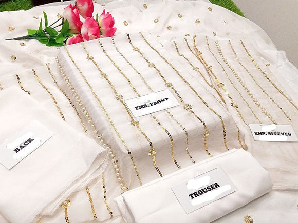 Heavy Embroidered with Pearl Work Chiffon Party Wear Dress 2023 with Embroidered Chiffon Dupatta (DZ16845)