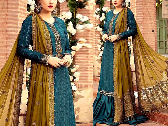 Heavy Embroidered Chiffon Party Wear Dress 2024 (DZ16846)