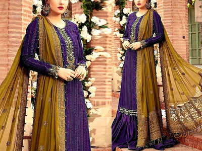 Heavy Embroidered Purple Chiffon Wedding Dress 2023 (DZ16847)