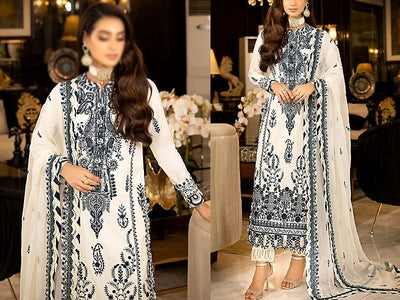 Heavy Embroidered White Chiffon Party Wear Dress 2023 (DZ16852)