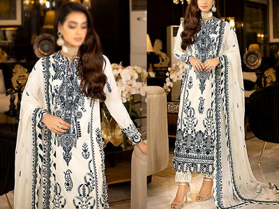 Heavy Embroidered White Chiffon Party Wear Dress 2024 (DZ16852)