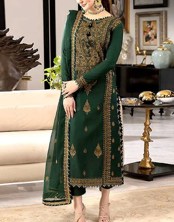 Heavy Embroidered Green Chiffon Wedding Dress 2024 (DZ16857)