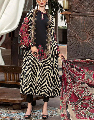 Trendy Embroidered Lawn Dress with Chiffon Dupatta (DZ16889)