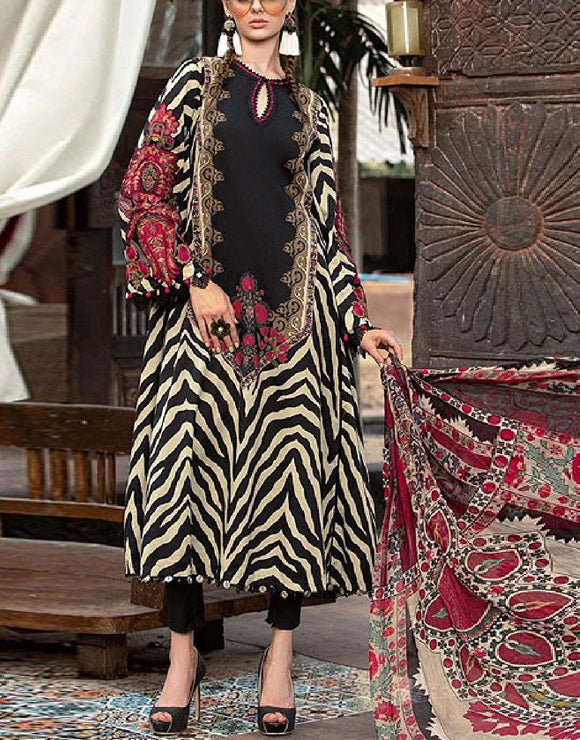Trendy Embroidered Lawn Dress with Chiffon Dupatta (DZ16889)