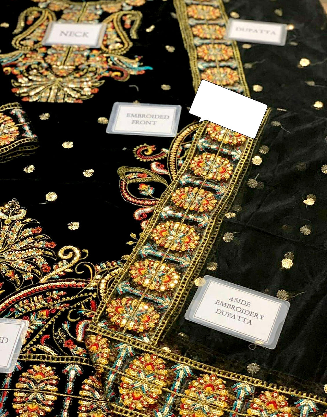 Luxury Heavy Embroidered Black Velvet Wedding Dress (DZ16893