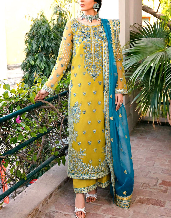 Heavy Embroidered Organza Party Wear Dress 2025 (DZ16898)