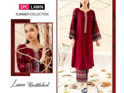 2-Piece Embroidered Lawn Dress with Embroidered Trouser (DZ16900)