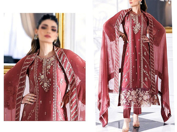 Heavy Embroidered Lawn Dress 2024 with Bamber Chiffon Dupatta (DZ16906)