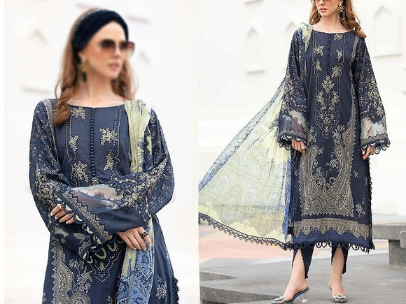 Embroidered Lawn Dress with Chiffon Dupatta 2024 (DZ16910)