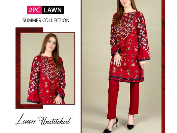 Elegant 2-Piece Embroidered Red Lawn Dress 2024 (DZ16922)