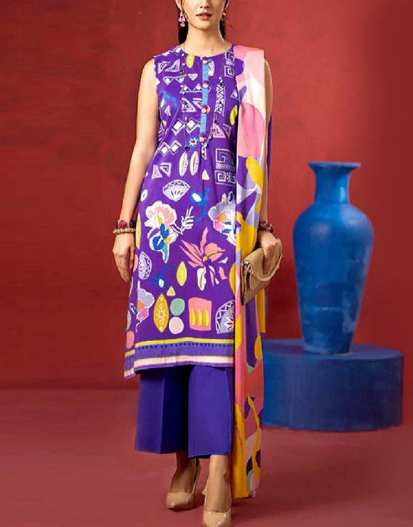 Digital Print Lawn Dress with Diamond Voil Dupatta (DZ16933)