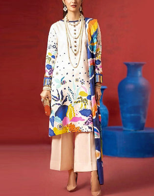 Digital Print Lawn Suit with Diamond Voil Dupatta (DZ16934)