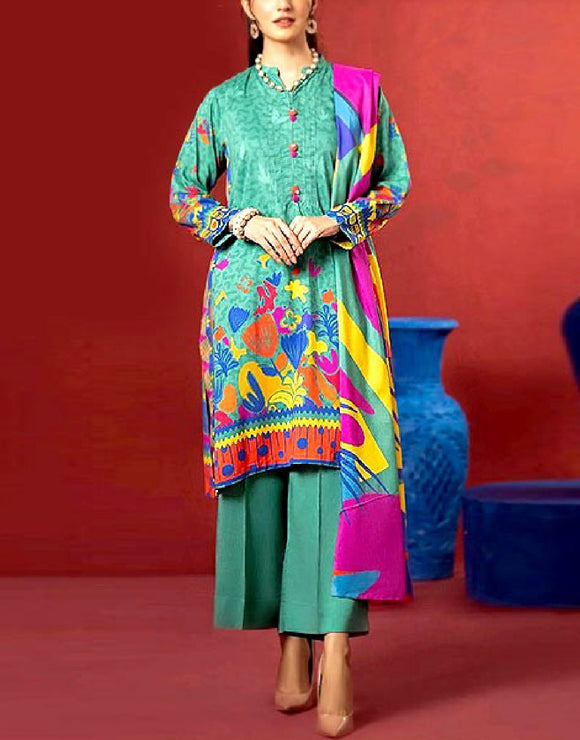Digital Print Lawn Dress with Diamond Voil Dupatta (DZ16937)
