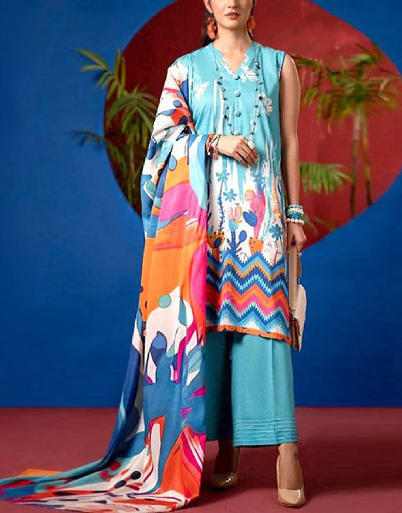 Digital Print Lawn Suit with Diamond Voil Dupatta (DZ16938)