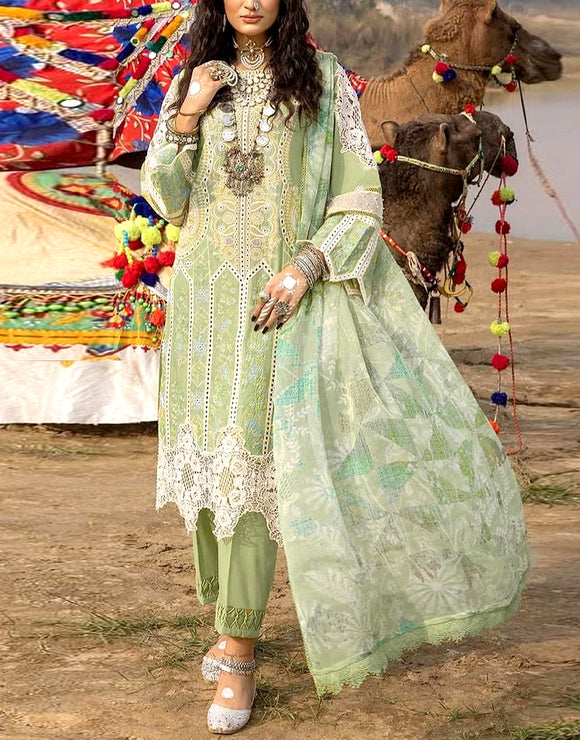 lawn dress with silk dupatta 03-Pece Embroidered Lawn Suit With Silk Dupatta