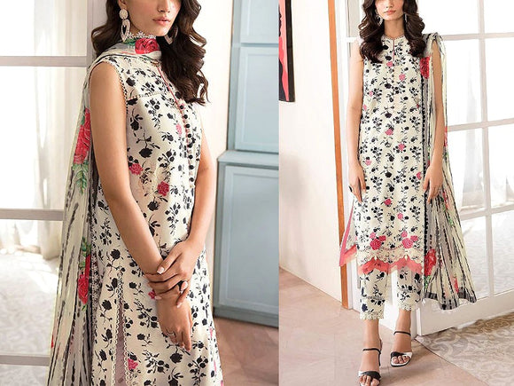 Elegant Embroidered Lawn Dress 2024 with Digital Print Silk Dupatta (DZ16942)