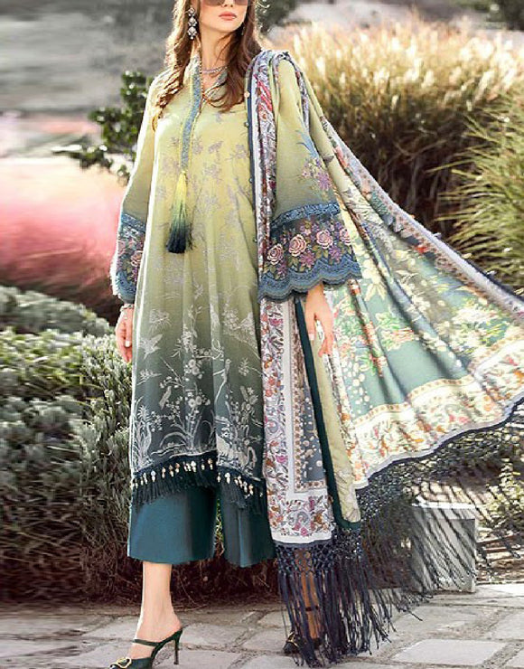 Elegant Embroidered Lawn Dress with Digital Print Silk Dupatta (DZ16944)