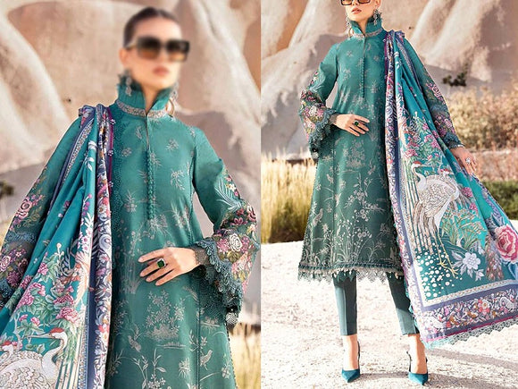 Elegant Embroidered Lawn Dress 2024 with Digital Print Silk Dupatta (DZ16945)