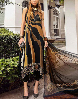 Digital Print Embroidered Swiss Lawn Dress with Silk Dupatta (DZ16973)