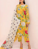 Digital Print Embroidered Lawn Dress  with Silk Dupatta (DZ16974)