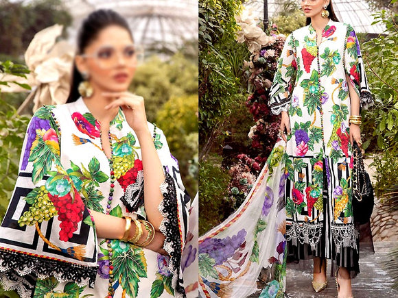 All-Over Print Embroidered Lawn Suit 2024 with Chiffon Dupatta (DZ17023)