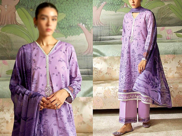 Fancy Embroidered EID Lawn Dress 2024 with Diamond Lawn Dupatta (DZ17046)