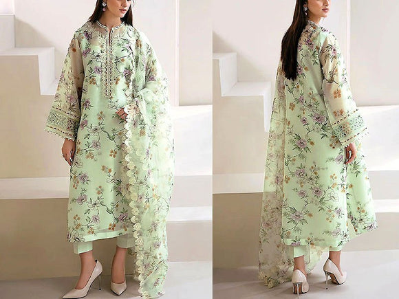 Fancy Embroidered EID Lawn Dress 2024 with Emb. Khaddi Net Dupatta (DZ17047)