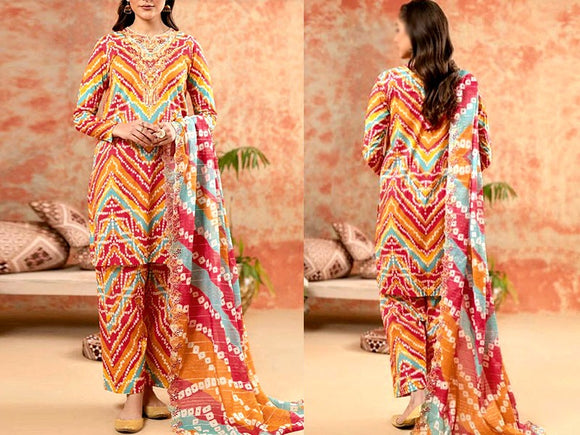 Digital All-Over Chunri Print Lawn Dress with Diamond Dupatta (DZ17050)