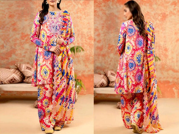 Digital All-Over Chunri Print Lawn Dress with Diamond Dupatta (DZ17055)