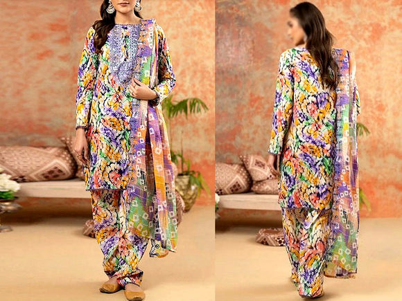 Digital All-Over Chunri Print Lawn Dress with Diamond Dupatta (DZ17056)
