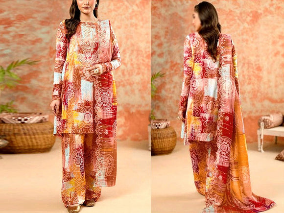 Digital All-Over Chunri Print Lawn Dress with Diamond Dupatta (DZ17058)