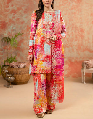 Digital All-Over Chunri Print Lawn Dress with Diamond Dupatta (DZ17058)