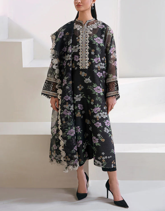Fancy Embroidered EID Lawn Dress with Emb. Khaddi Net Dupatta (DZ17063)
