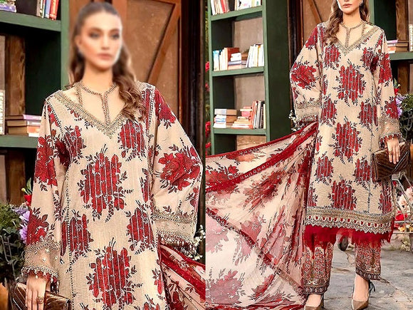 All-Over Print Embroidered Lawn Dress 2024 with Chiffon Dupatta (DZ17065)