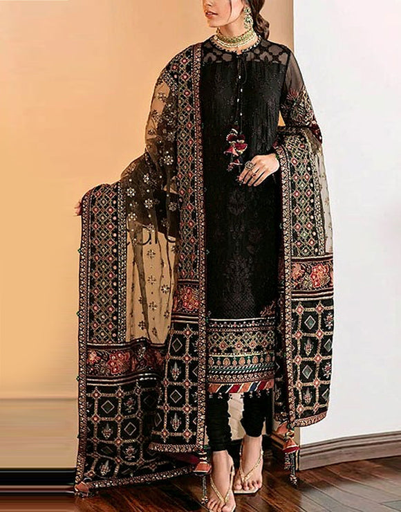 Heavy Sequins Embroidered Cotton Dress with Diamond Zari Dupatta (DZ17076)