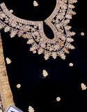 Heavy Embroidered Black Chiffon Wedding Dress (DZ17081)