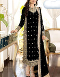 Heavy Embroidered Black Chiffon Wedding Dress (DZ17081)