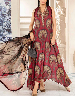 All-Over Print Embroidered Lawn Suit with Chiffon Dupatta (DZ17083)