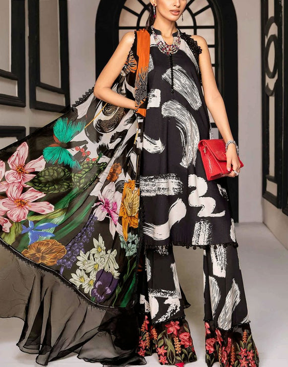 All-Over Print Embroidered Lawn Suit with Chiffon Dupatta (DZ17085)
