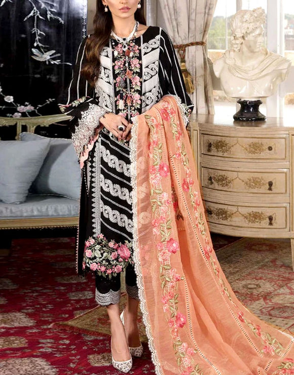 Heavy Embroidered Black Lawn Dress with Emb. Brochia Dupatta (DZ17090)